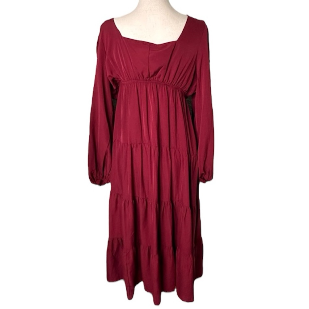 Gorgeous Dark Red Tiered Maternity Dress - Picture 2 of 7